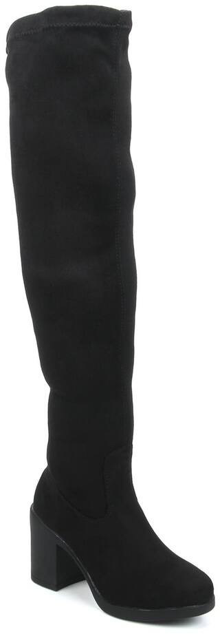 Truffle Collection Black Microfibre Block Heel Long Boots