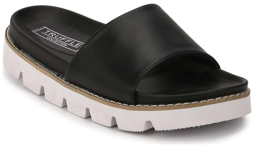 

Truffle Collection Black PU Cleated Slip-On Flats
