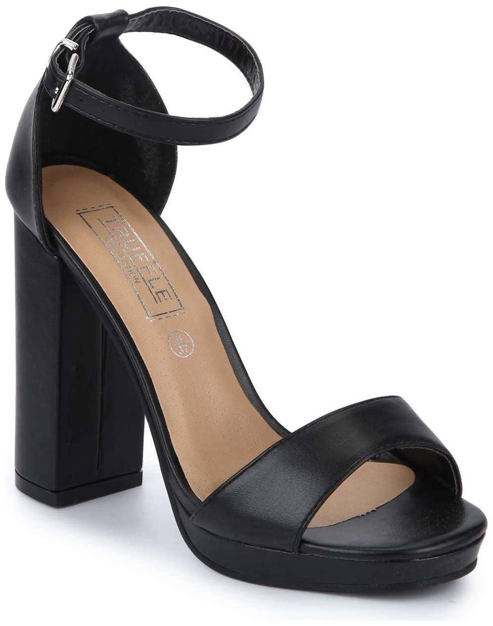 

Truffle Collection Black PU Pumpped Ankle Strap Block Heels
