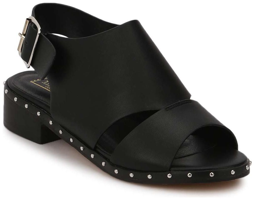 

Truffle Collection Black PU Studded Low Heel Sandals