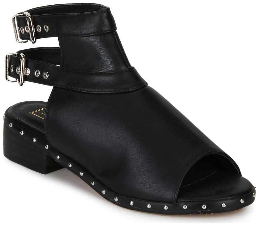 

Truffle Collection Black PU Studded Double Back Strap Low Heel Sandals