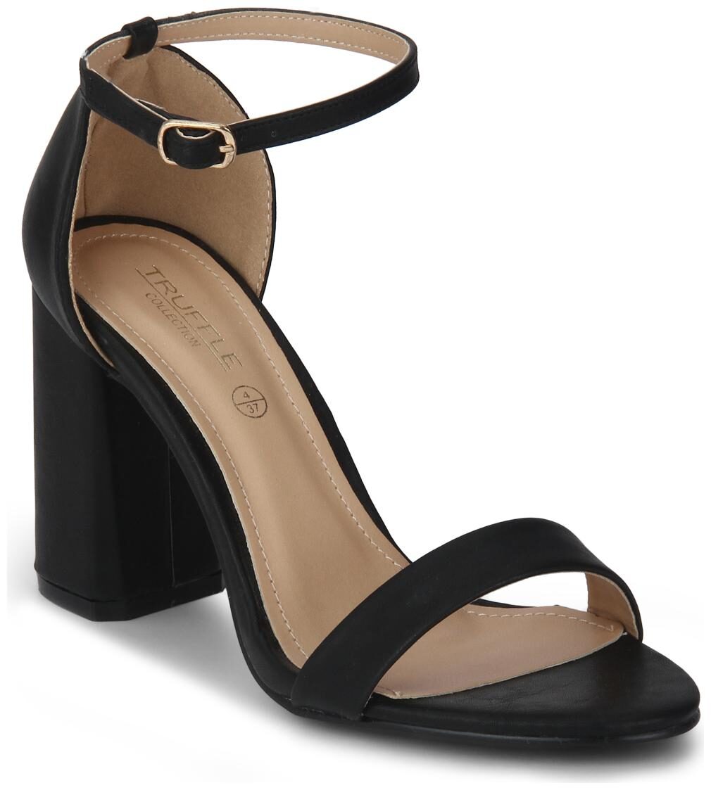 

Black PU with Ankle Strap Block Heels