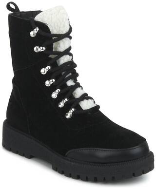 Truffle Collection Black SU Lace-Up Ankle Boots