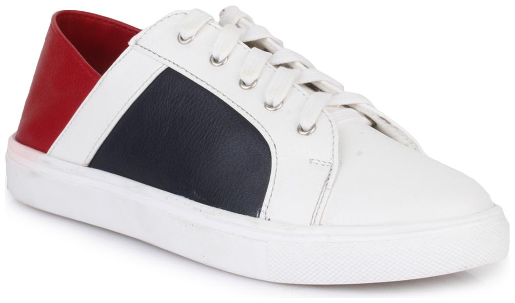 

Bruno Manetti Women White-Red Faux Leather Sneakers