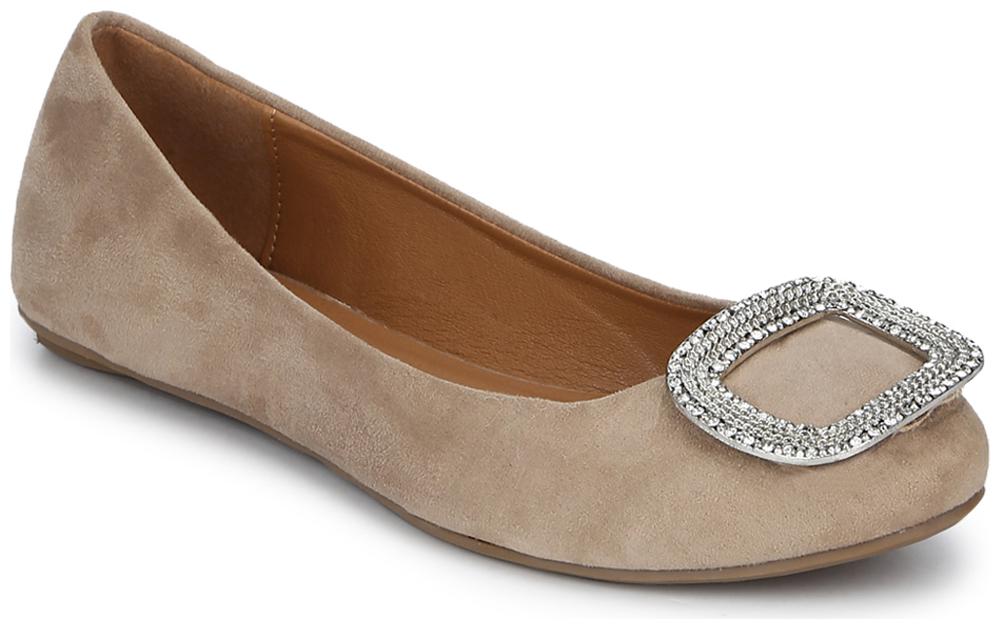 

Camel PU Brooch Belly Flats