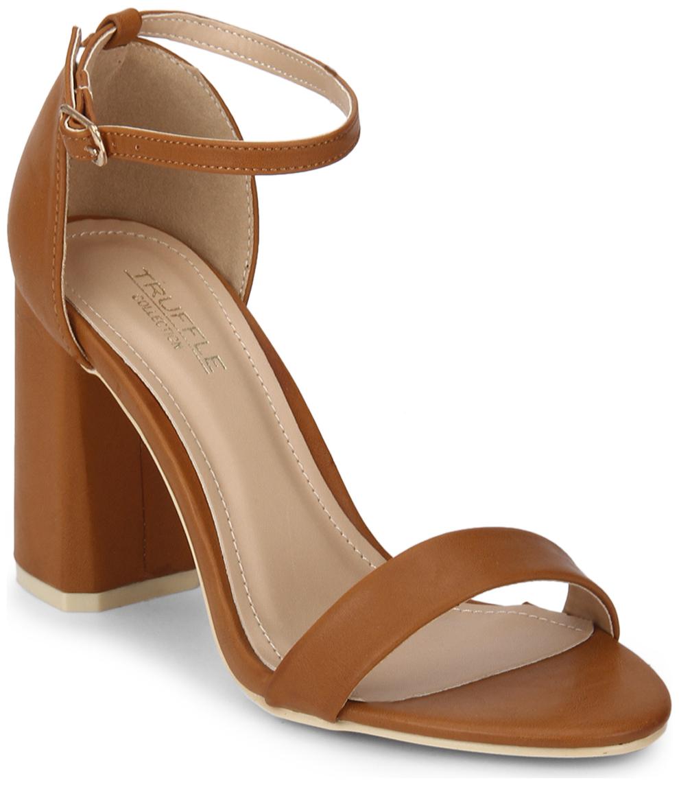 

Camel PU with Ankle Strap Block Heels