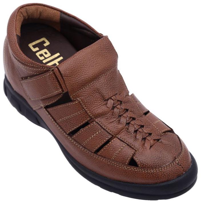 

Celby Genuine leather Height Increasing Casual Velcro Elevator Sandal in Colour Tan
