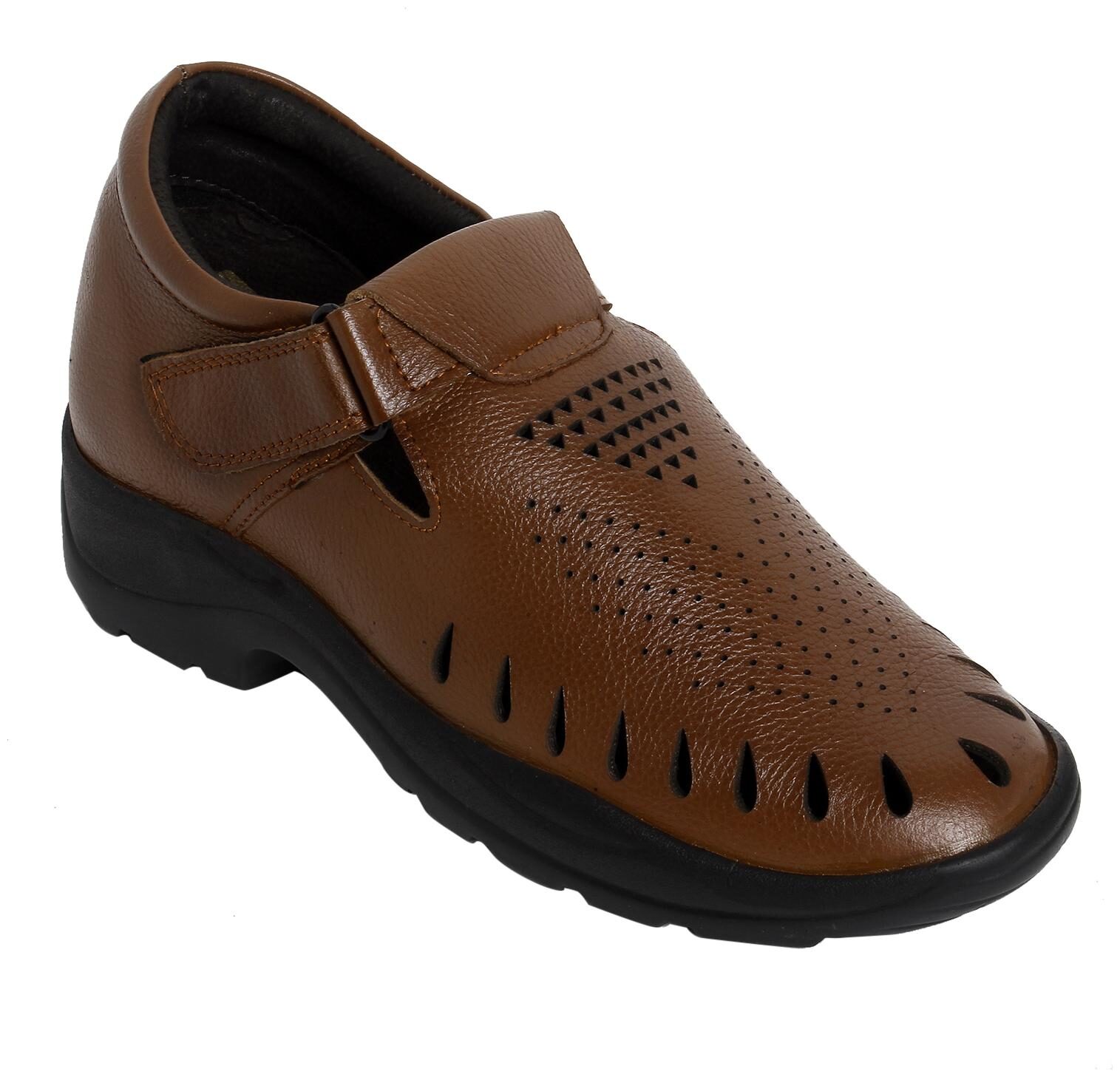 

Celby Genuine Leather Height Increasing Casual Velcro Elevator Sandal Tan