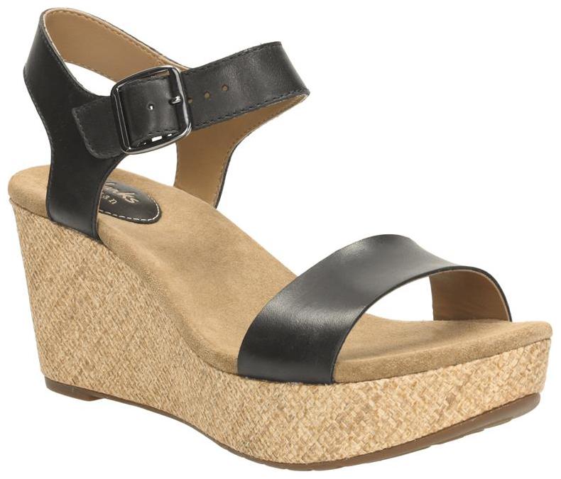 

Clarks Caslynn Mello Black Leather Women Wedges