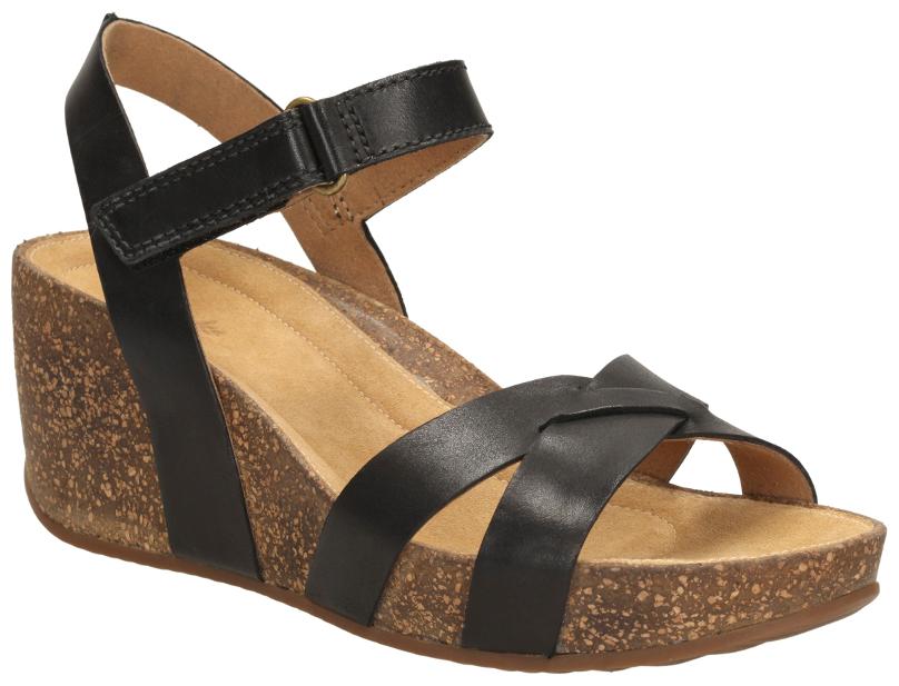 

Clarks Women Temira Compass Black Leather Wedges