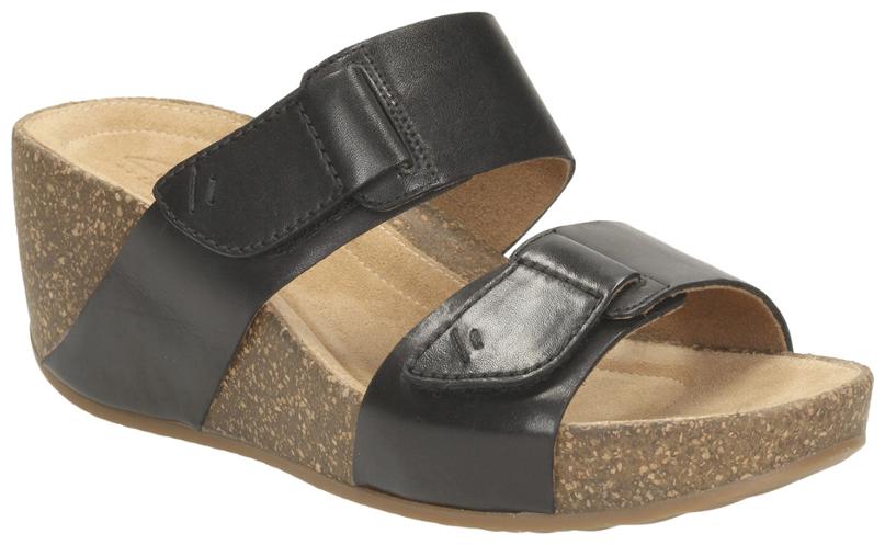 

Clarks Women Temira East Black Leather Wedges