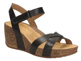 

Clarks Women Temira Compass Black Leather Wedges