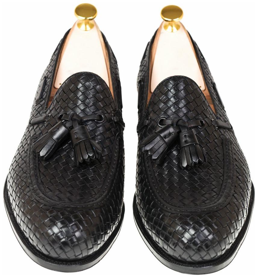 

COSTOSO ITALIANO BRAIDED BLACK LEATHER FORMAL TASSEL LOAFER DRESS SHOES FOR MEN