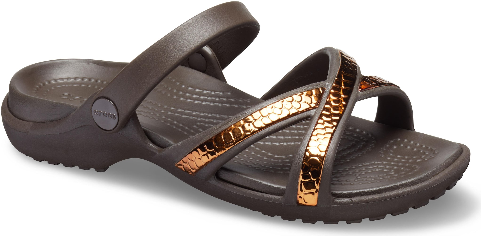 

Crocs Women Brown Meleen MetalText Xband Flat Sandals 205745-80Z