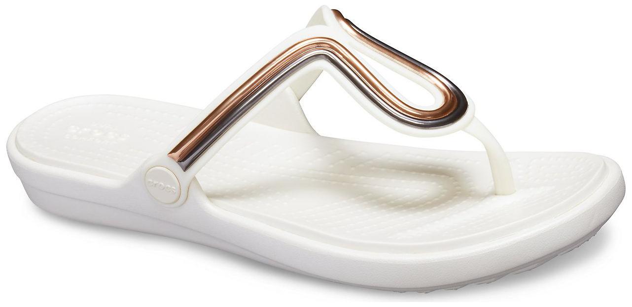 

Crocs Womens Sanrah Metal Block Flat Flip flop Gold
