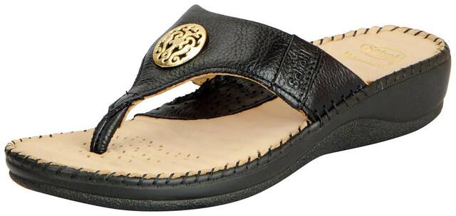 Dr.Scholls Women's Black Leather House and Daily Wear Wedge Slippers
