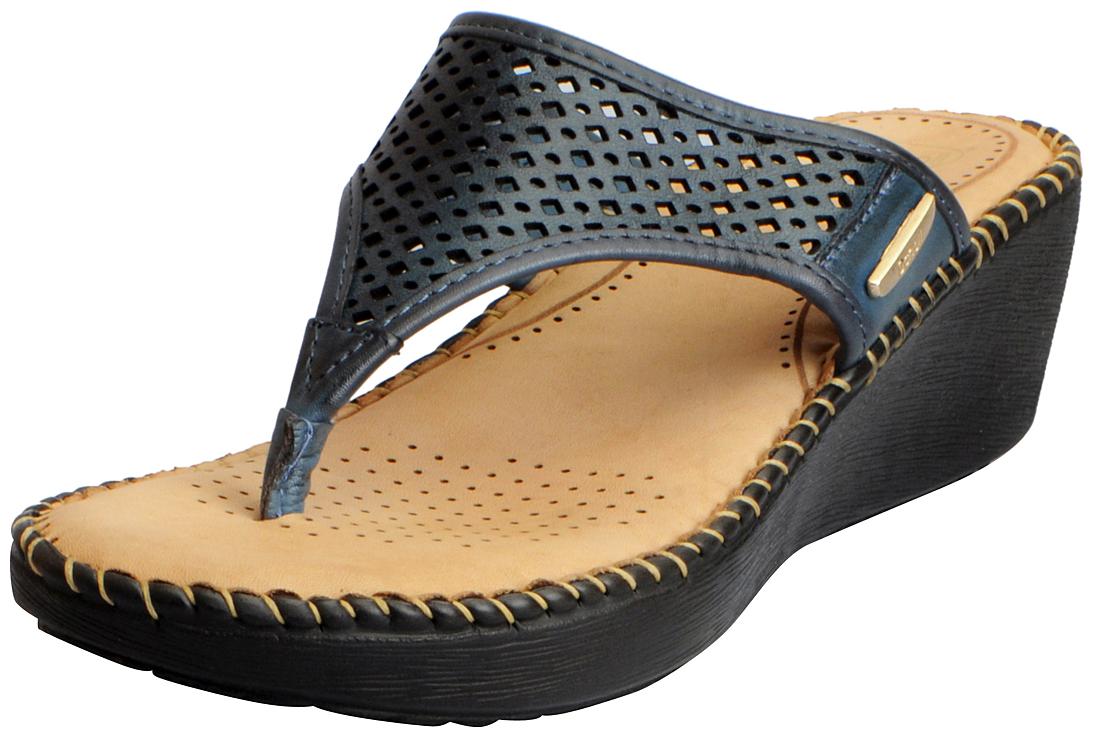 

Dr Scholls Women s Blue Leather House and Daily Wear Wedge Slippers