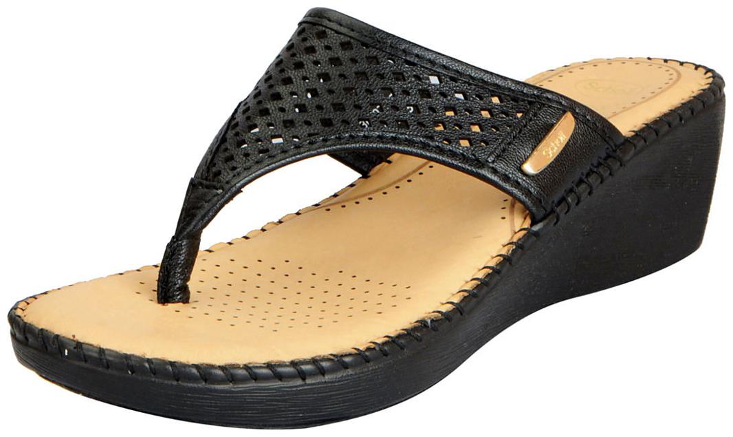 

Dr Scholls Women s Black Leather House and Daily Wear Wedge Slippers