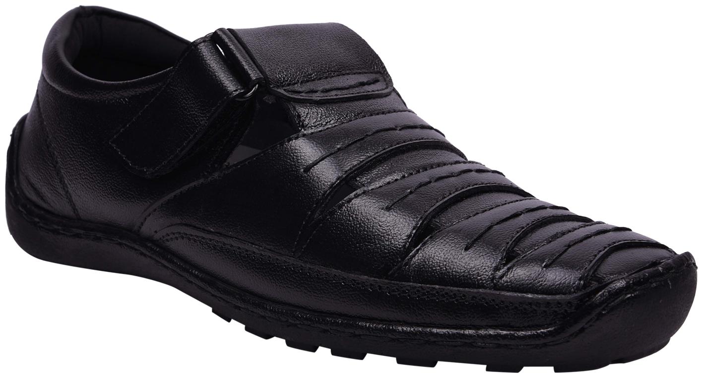 

e lyte Mens Casual Leather Sandal EAS-86091 Black Colour