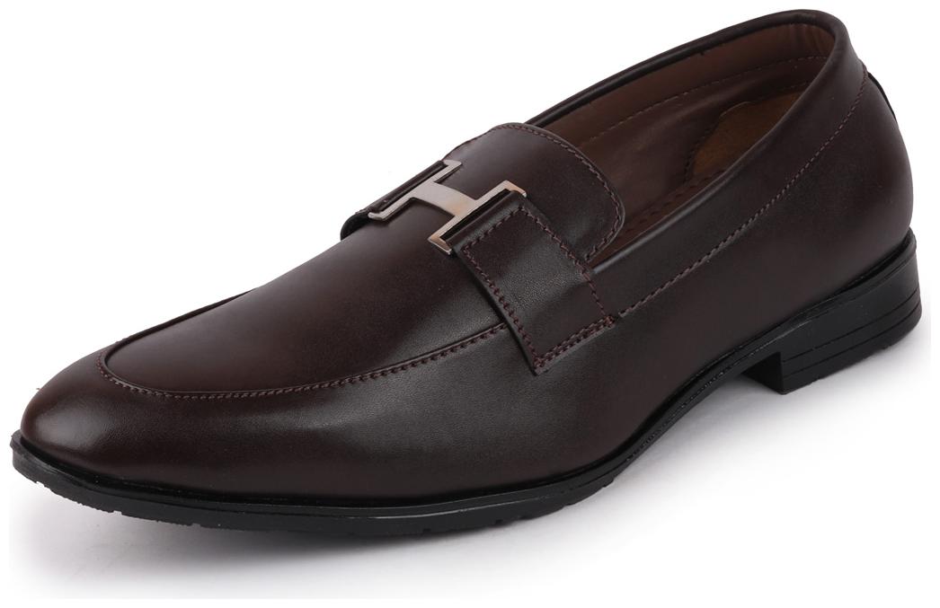

FAUSTO Men s Brown Casual Buckle Slip On Shoes
