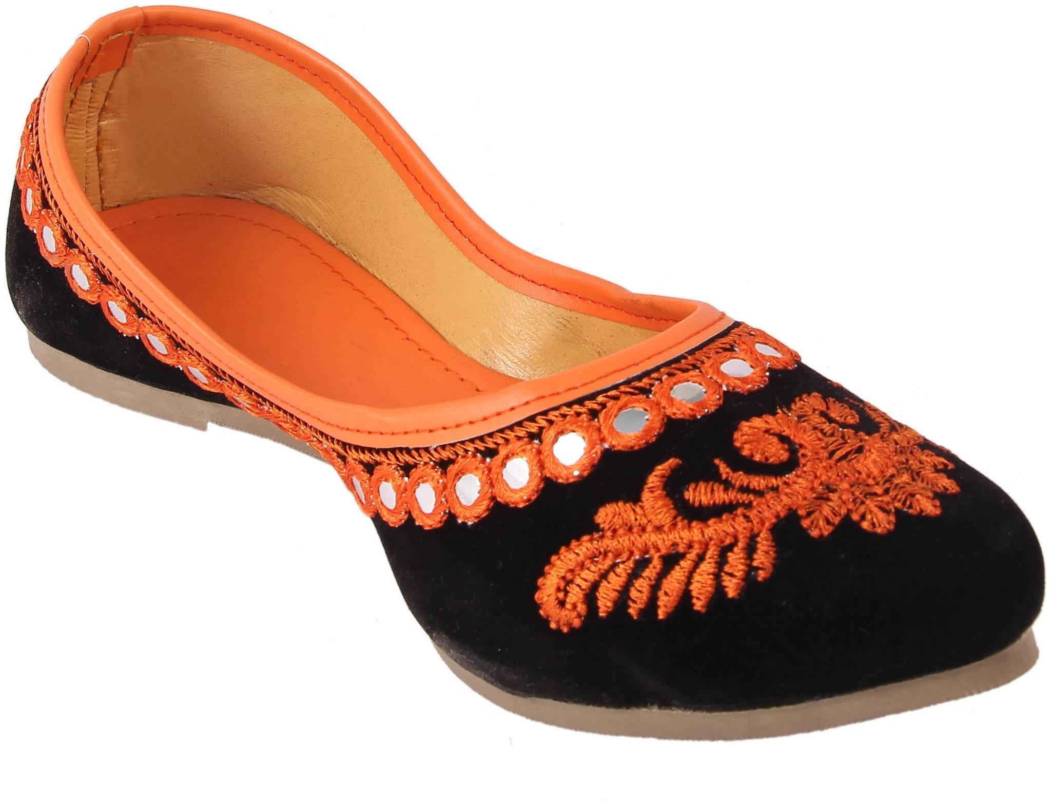 

Femmecrafts Orange Mirror Work Embroidered Bellies For Women uk-9