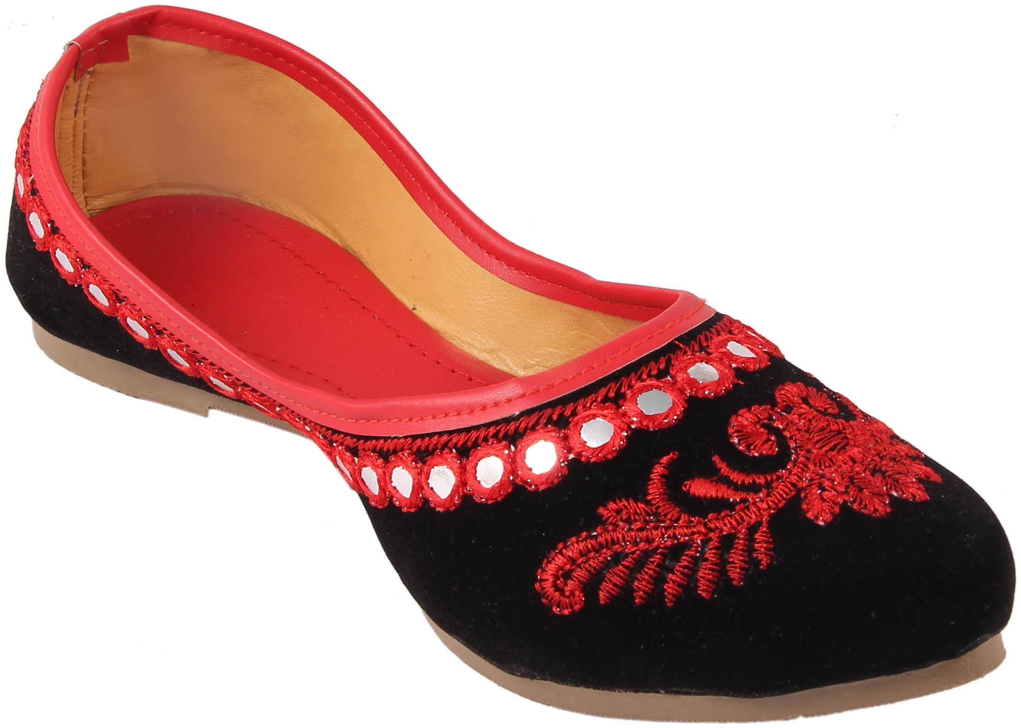 

Femmecrafts Red Mirror Work Embroidered Bellies For Women uk-4