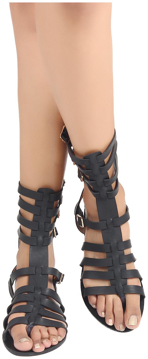 

Flat n Heels Women Black Gladiators