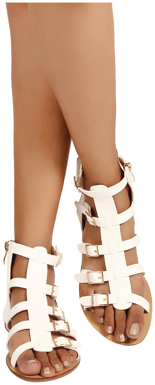 

Flat n Heels Women White Gladiators