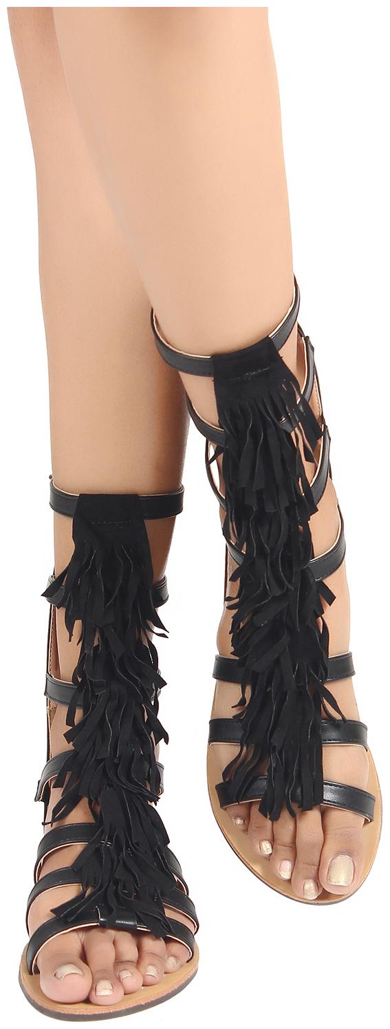 

Flat n Heels Women Black Gladiators