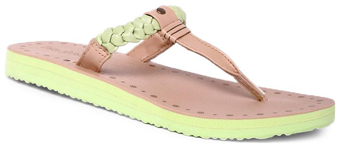 

Footin By Bata Women Green Beige T-Strap Flats