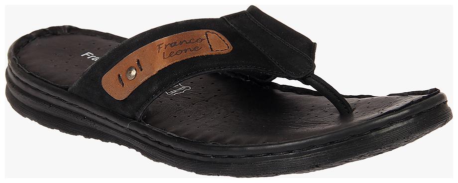 

Franco Leone Black Leather Slippers Flip-Flops