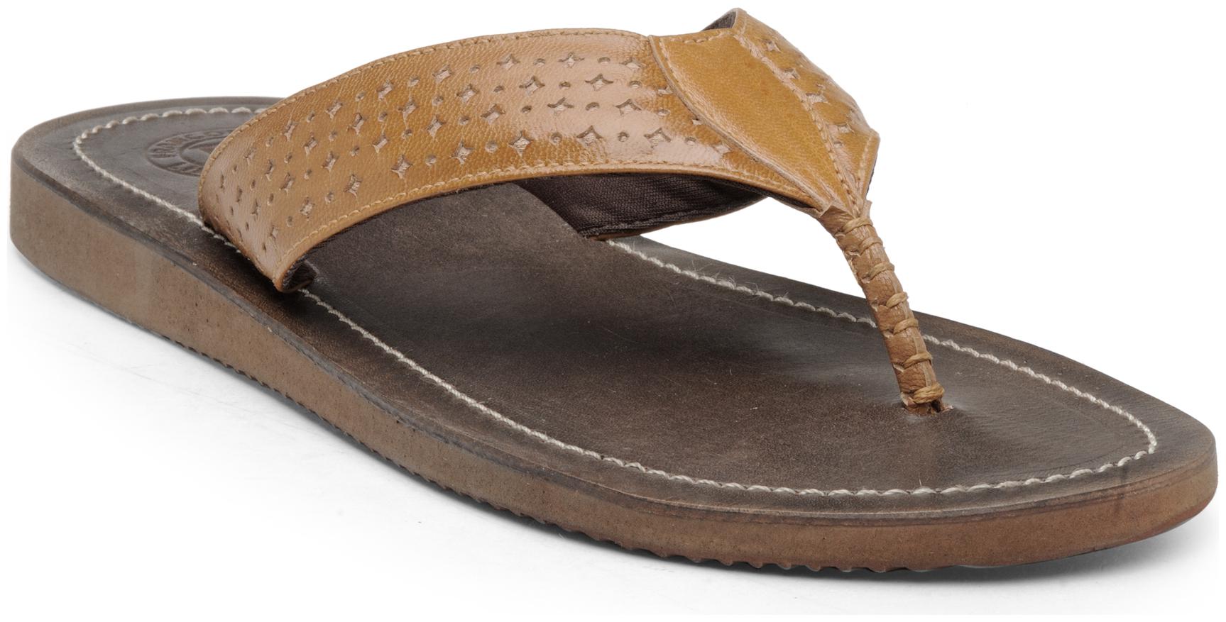 

Franco Leone Tan Leather Slippers Flip-Flops