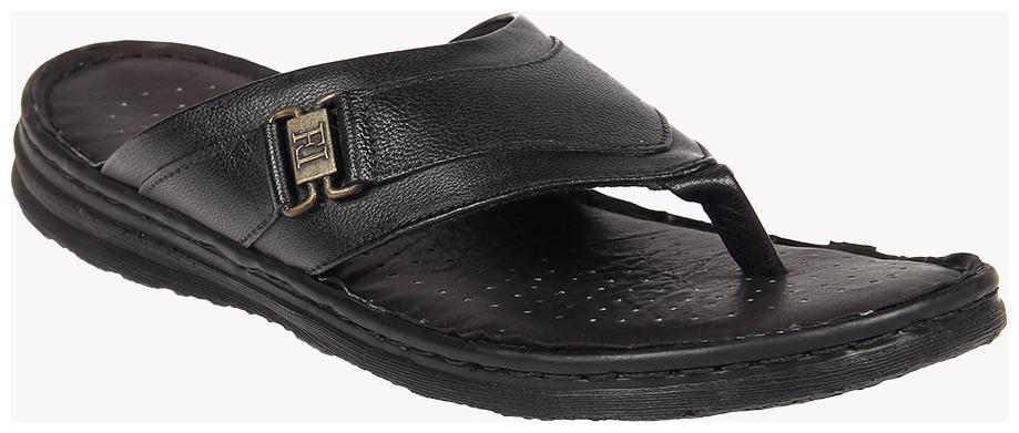 

Franco Leone Black Leather Slippers Flip-Flops