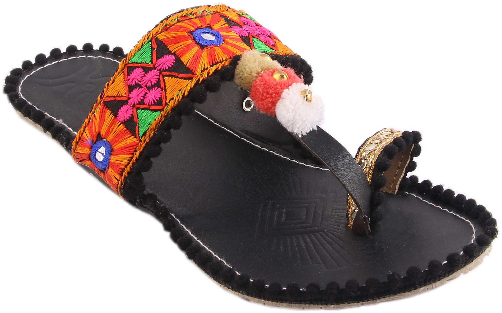 

Gerief Black Ethnic Kolhapuri Flat For Women Girls