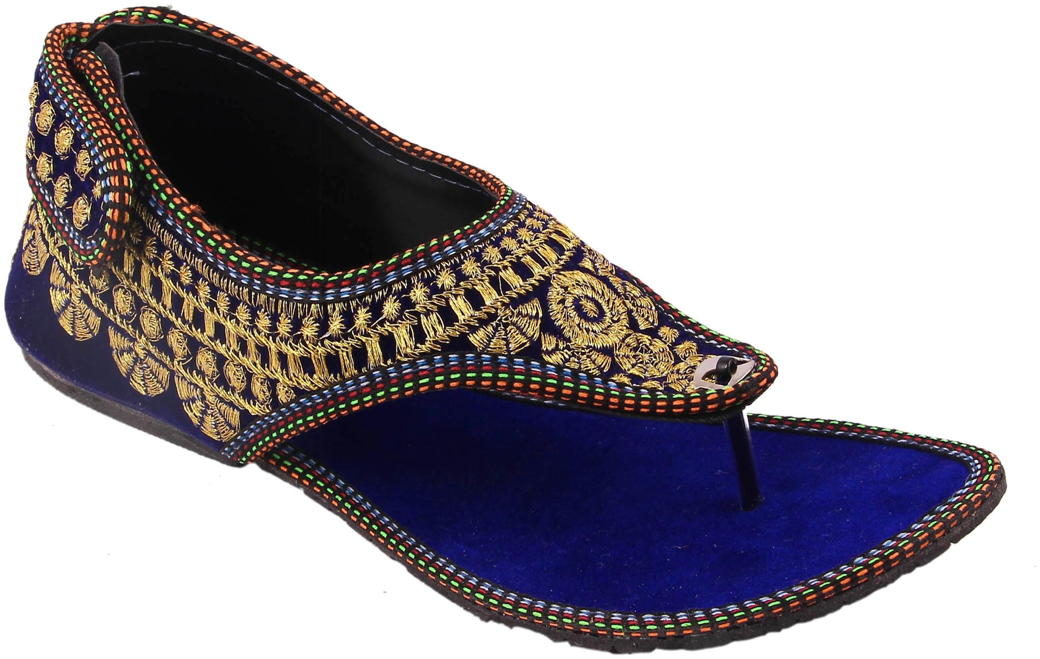 

Gerief Blue Embroidery Velvet Ethnic Shoes for Women