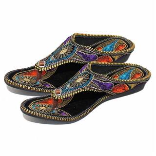 Great Art Rajasthani Jaipuri Jodhpuri Girls Women Multi-color Hand Embroidery Round Jaipuri Velvet Chappal 601{size:4}