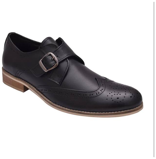 Hi Rel's Black Genuine Leather Brogue Monk Shoes
