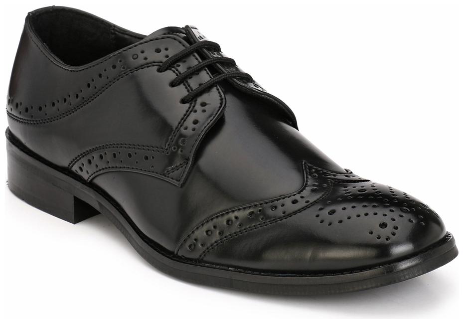 

Hirel s Black Derby Brogue Cap Toe Synthetic Leather Formal Shoes