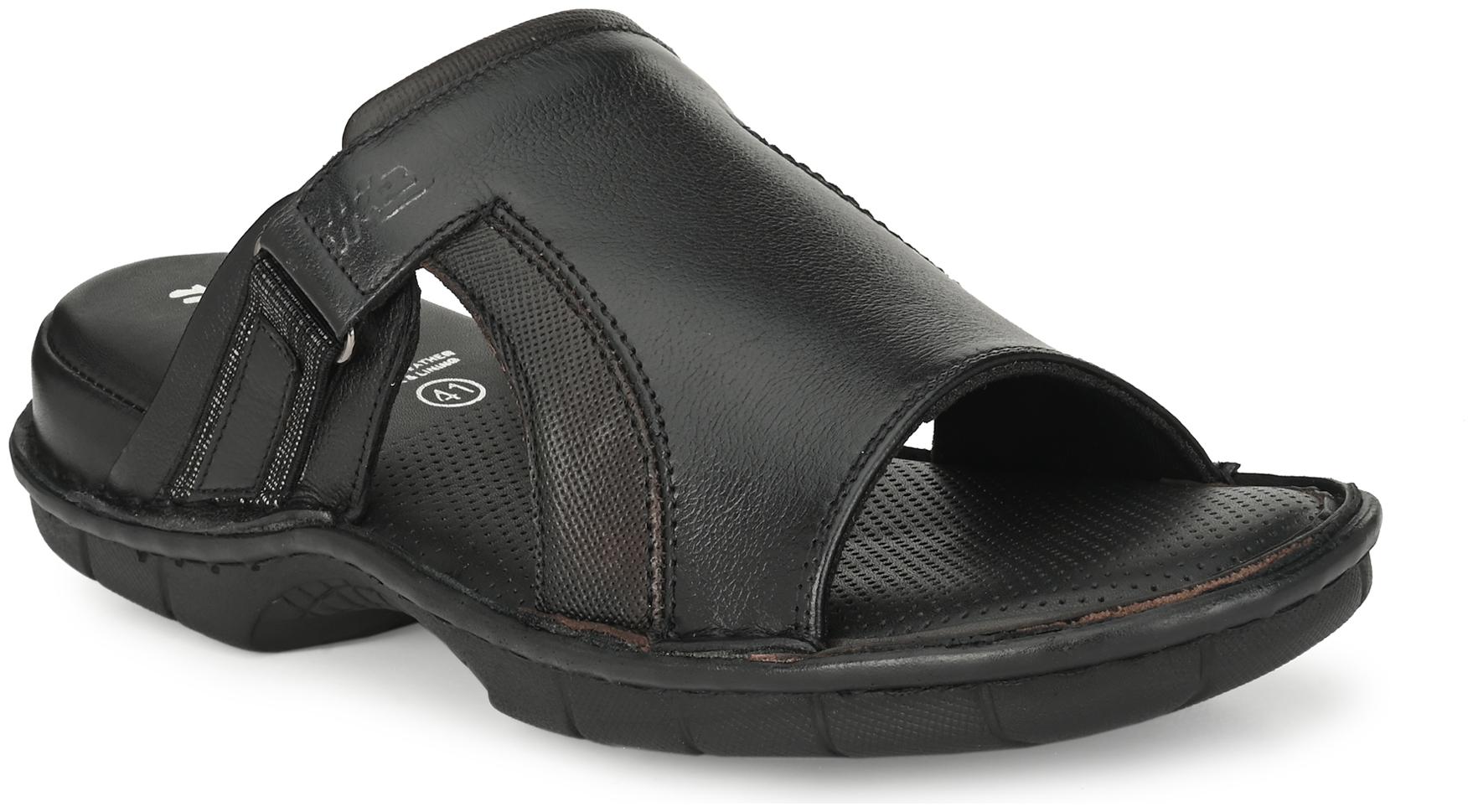 

Hitz Black Casual Leather Slippers for Men