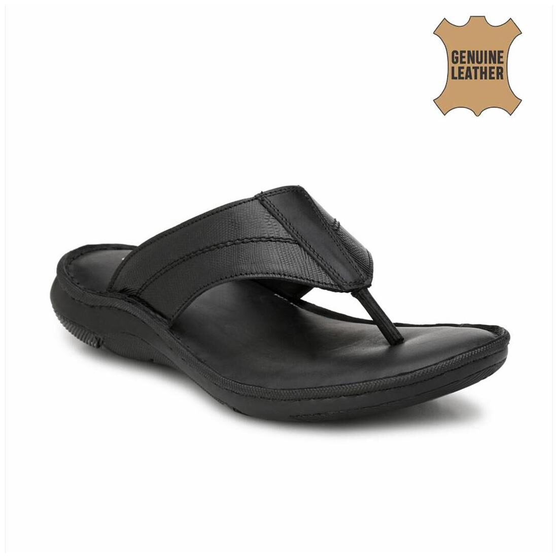 

Hitz Black Leather Slippers for Men