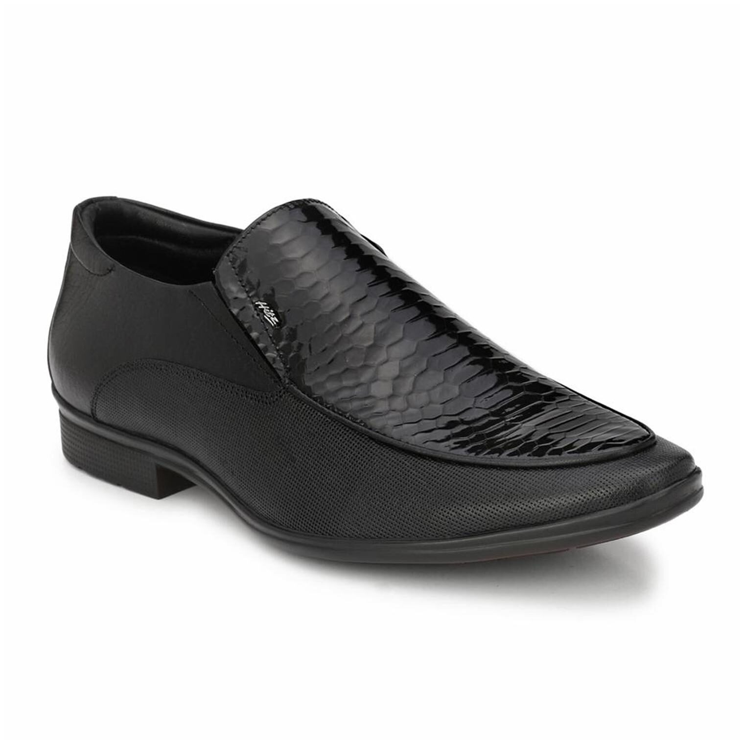 

Hitz Men Black Slip-On Formal Shoes - 1204-BUFF CROCO PATENT