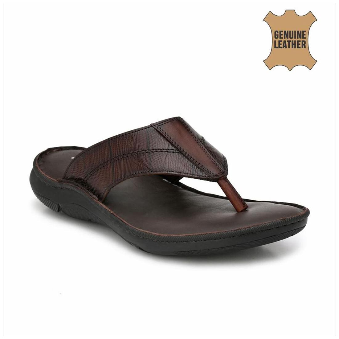

Hitz Brown Leather Slippers for Men
