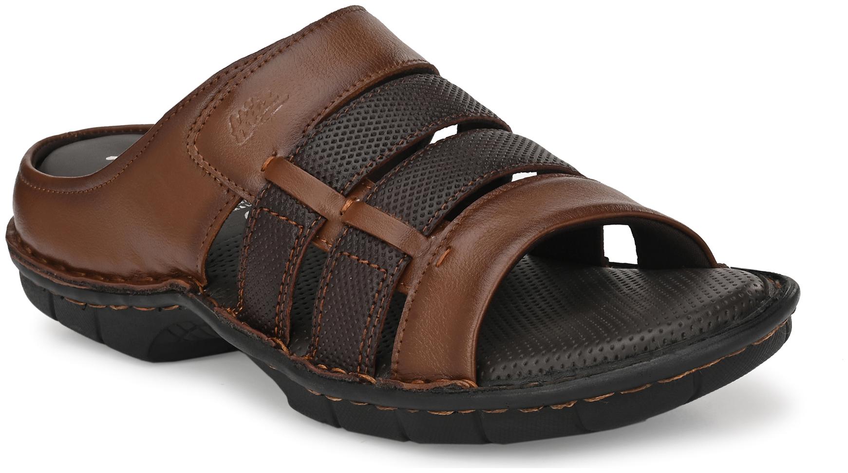 

Hitz Tan Leather Strappy Slippers for Men