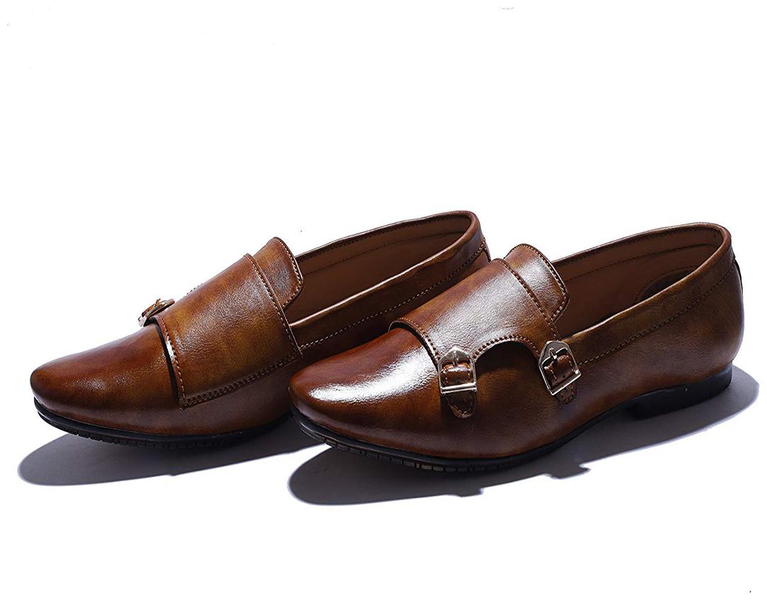 

Hush berry Mens Luxury Monk Strap Wedding Dress Shoes Synthetic Leather Handmade Shoes (Bronze 8)