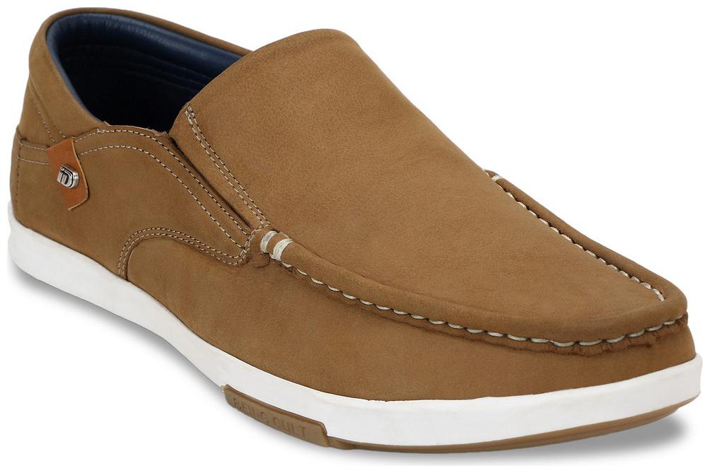 

ID Men Beige Leather Slip On Casual Shoes