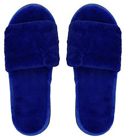 

ILU Women s Flip Flops Fur Winter House Slides Home Indoor Outdoor Blue