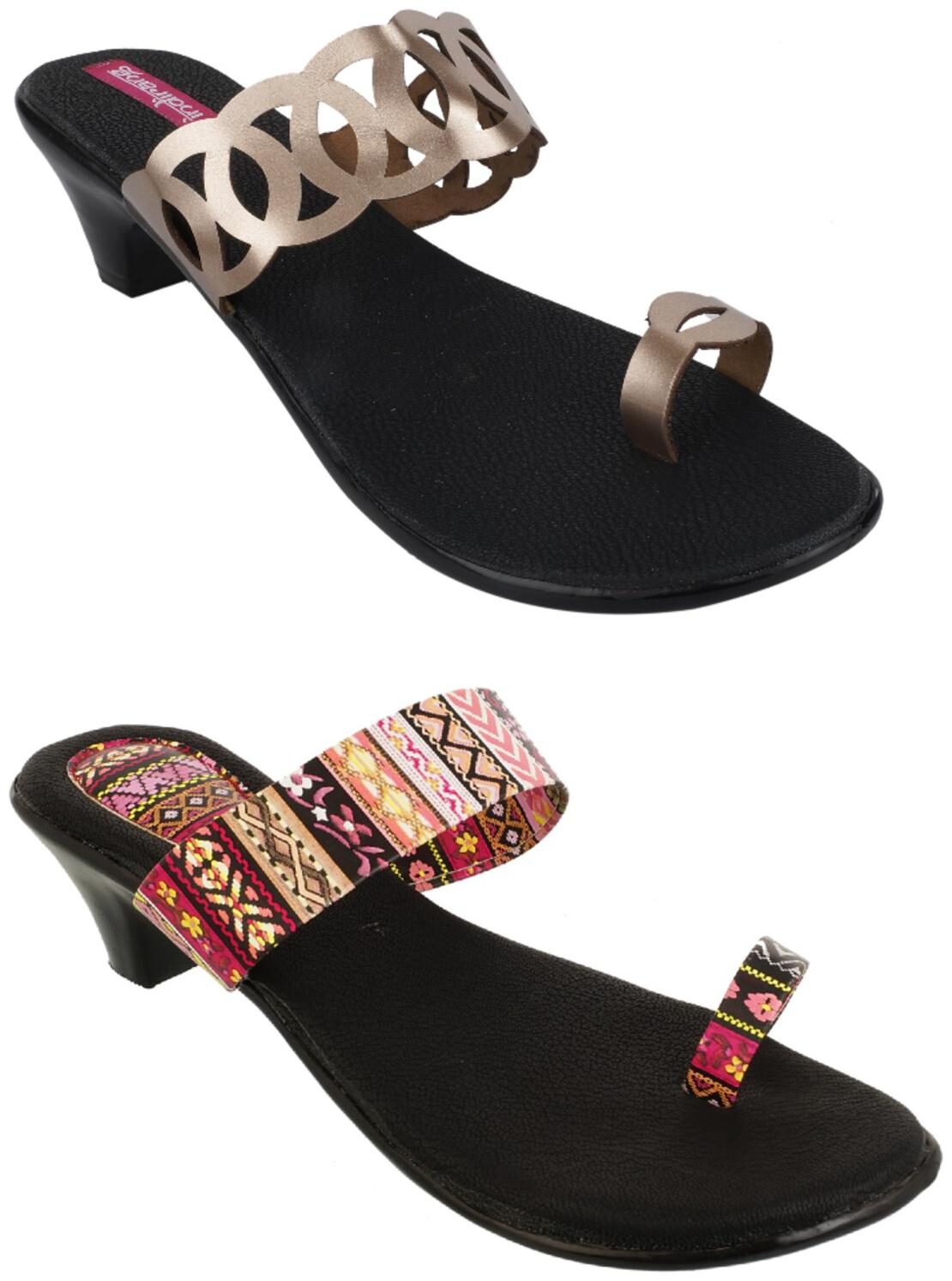 

Indirang Women Multi-Color Heeled Sandals - 2 Pair