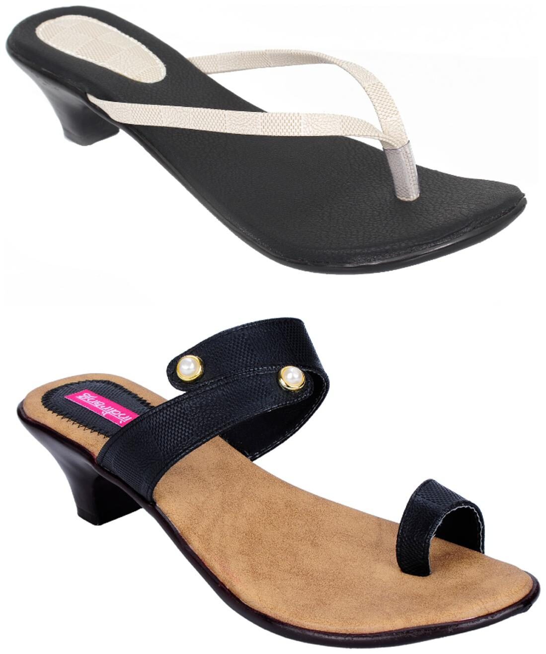 

Indirang Women Navy Blue White Heeled Sandals - 2 Pair