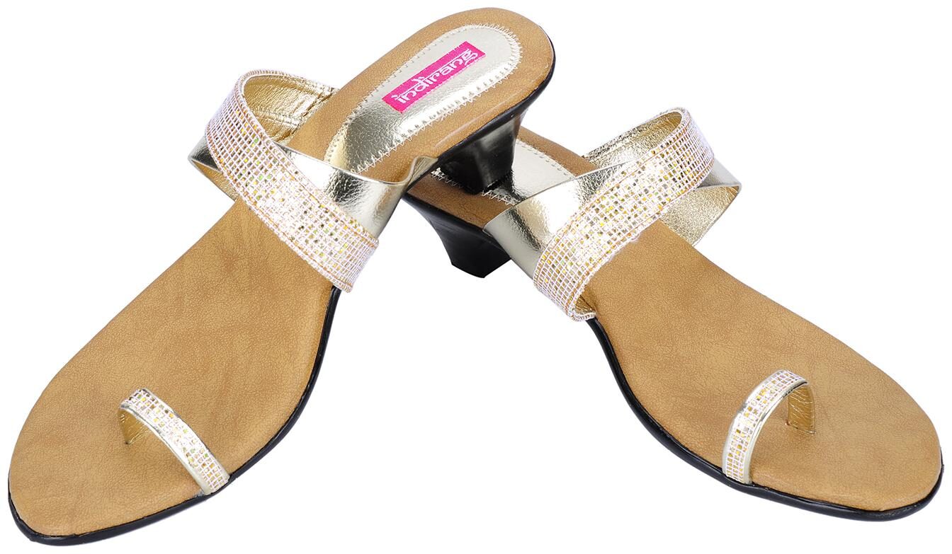

Indirang Women Gold Silver Heeled Sandals