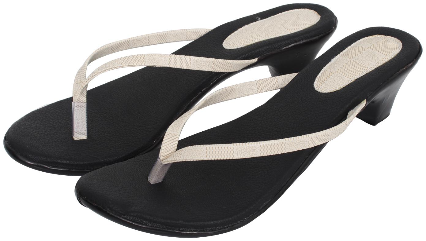 

Indirang Women White Black Heeled Sandals